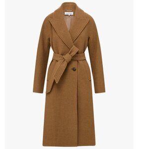 MANGO Double Breasted Wool Coat in Camel Sz S